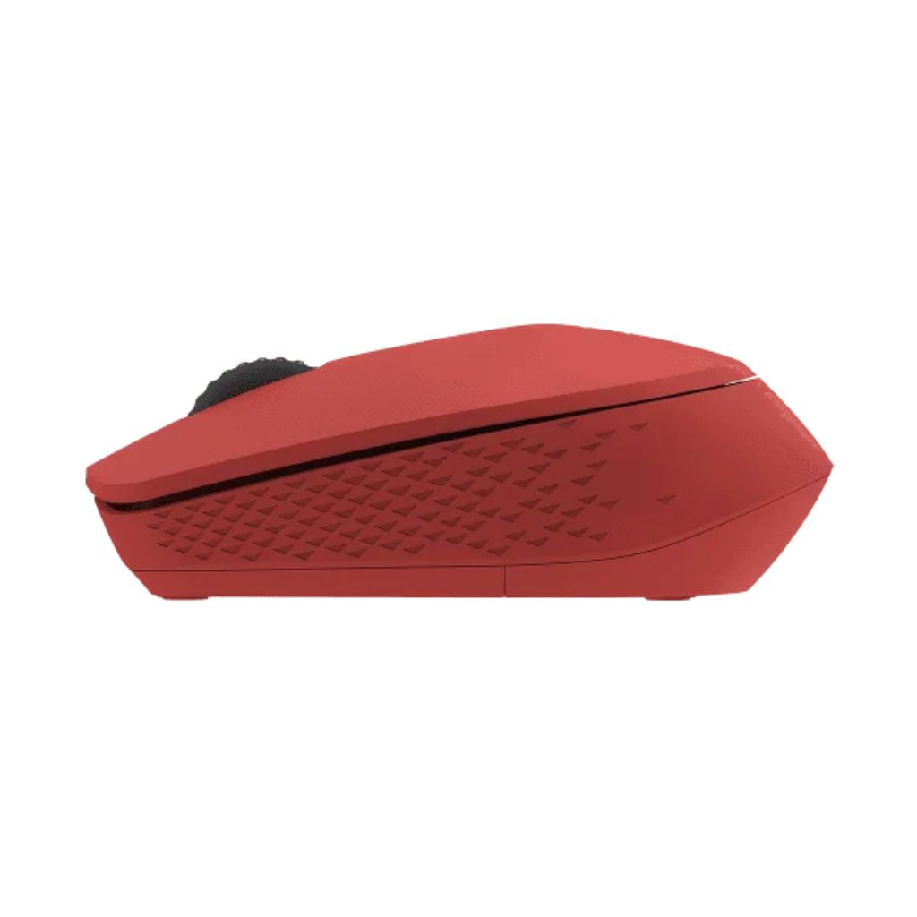 Red computer mouse on a white background