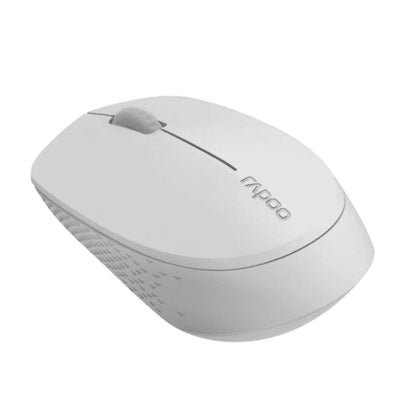 White computer mouse with 'Rapoo' branding on a white background