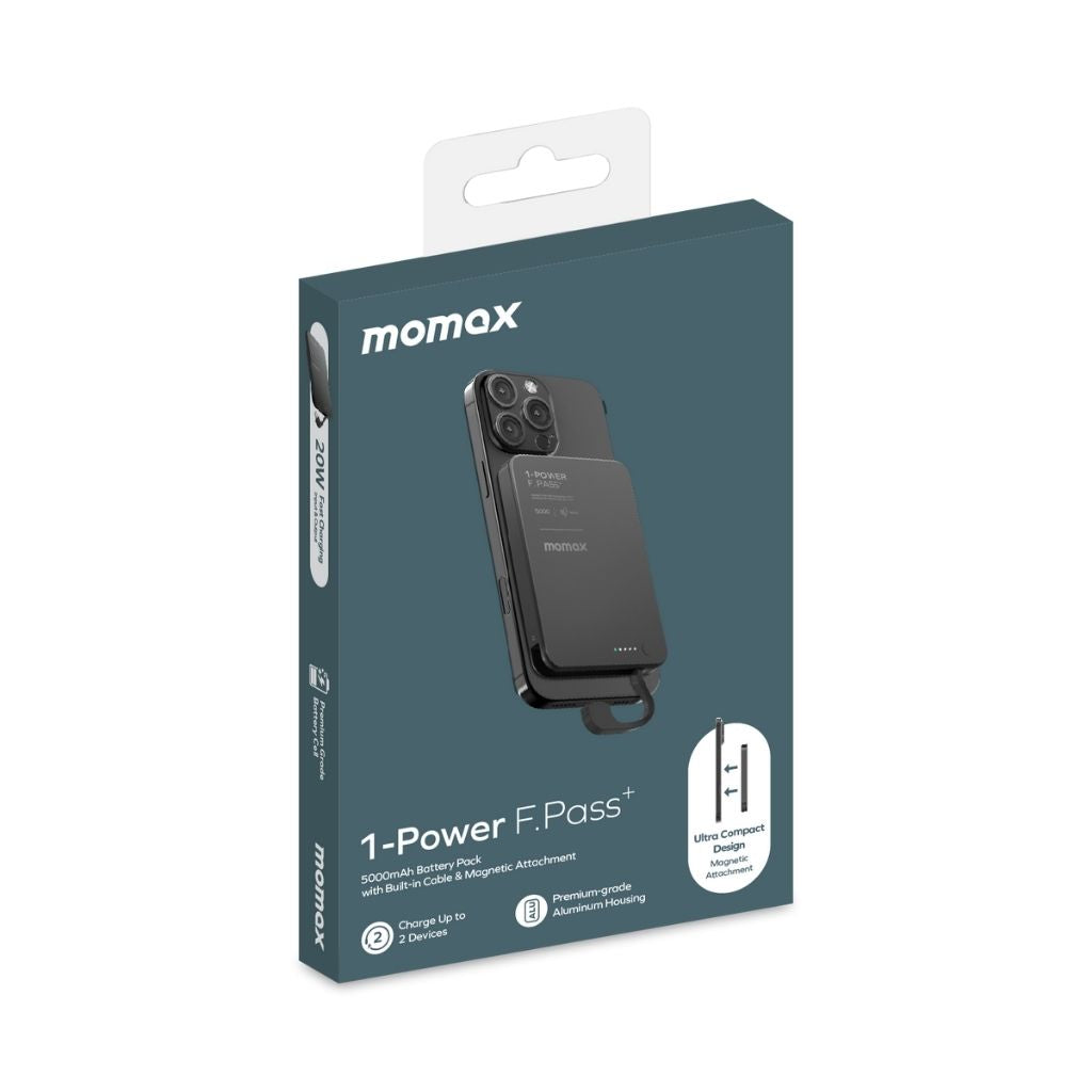 Momax 1-Power F.Pass+ 5000 mAh Power Bank With Built-In Cable & Magnetic Attachment