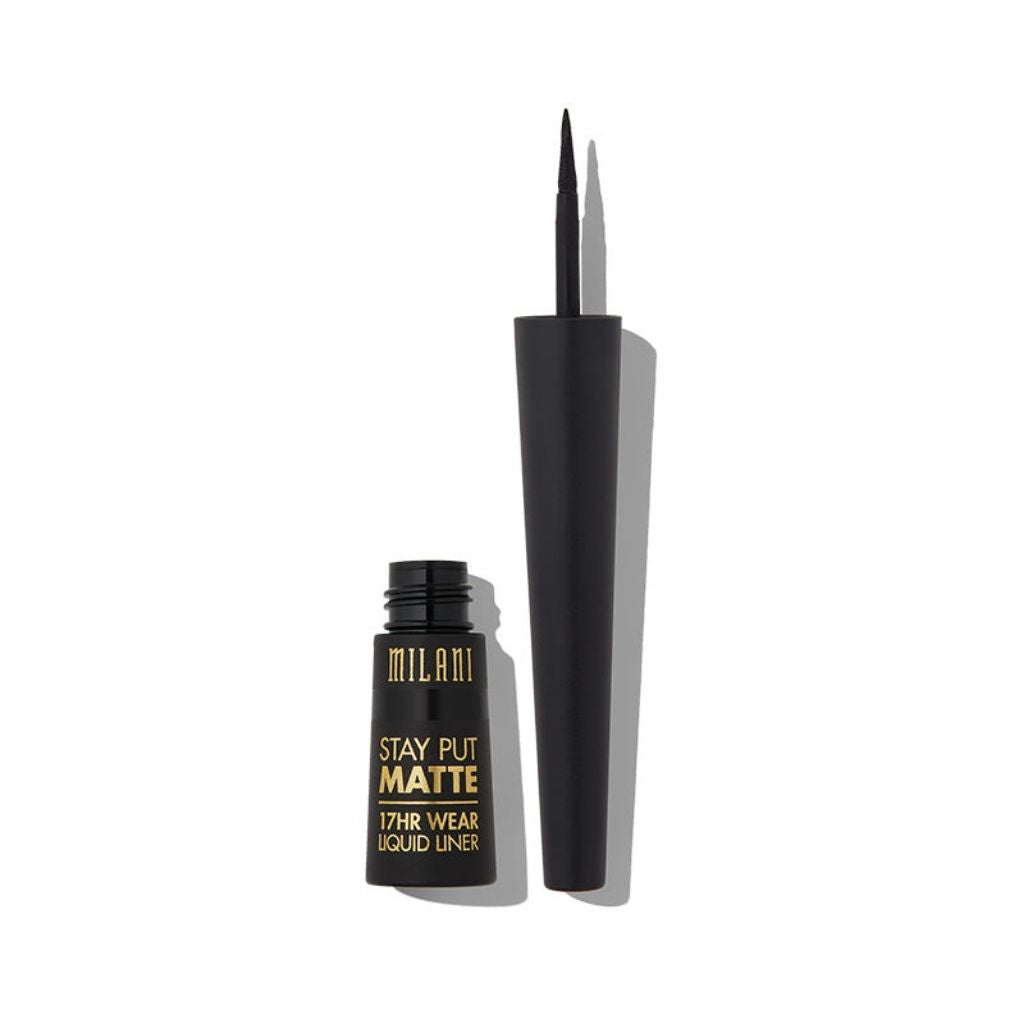 Milani Stay Put Matte 17HR Wear Liquid Liner with applicator on a white background
