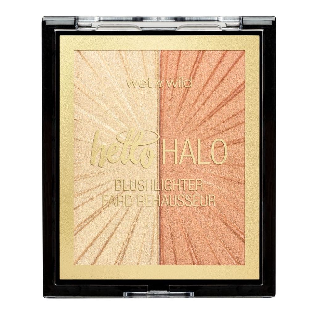Wet n Wild 'Hello Halo' blush and highlighter palette on a white background