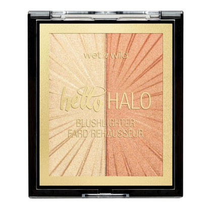 Wet n Wild 'Hello Halo' blush and highlighter palette on a white background