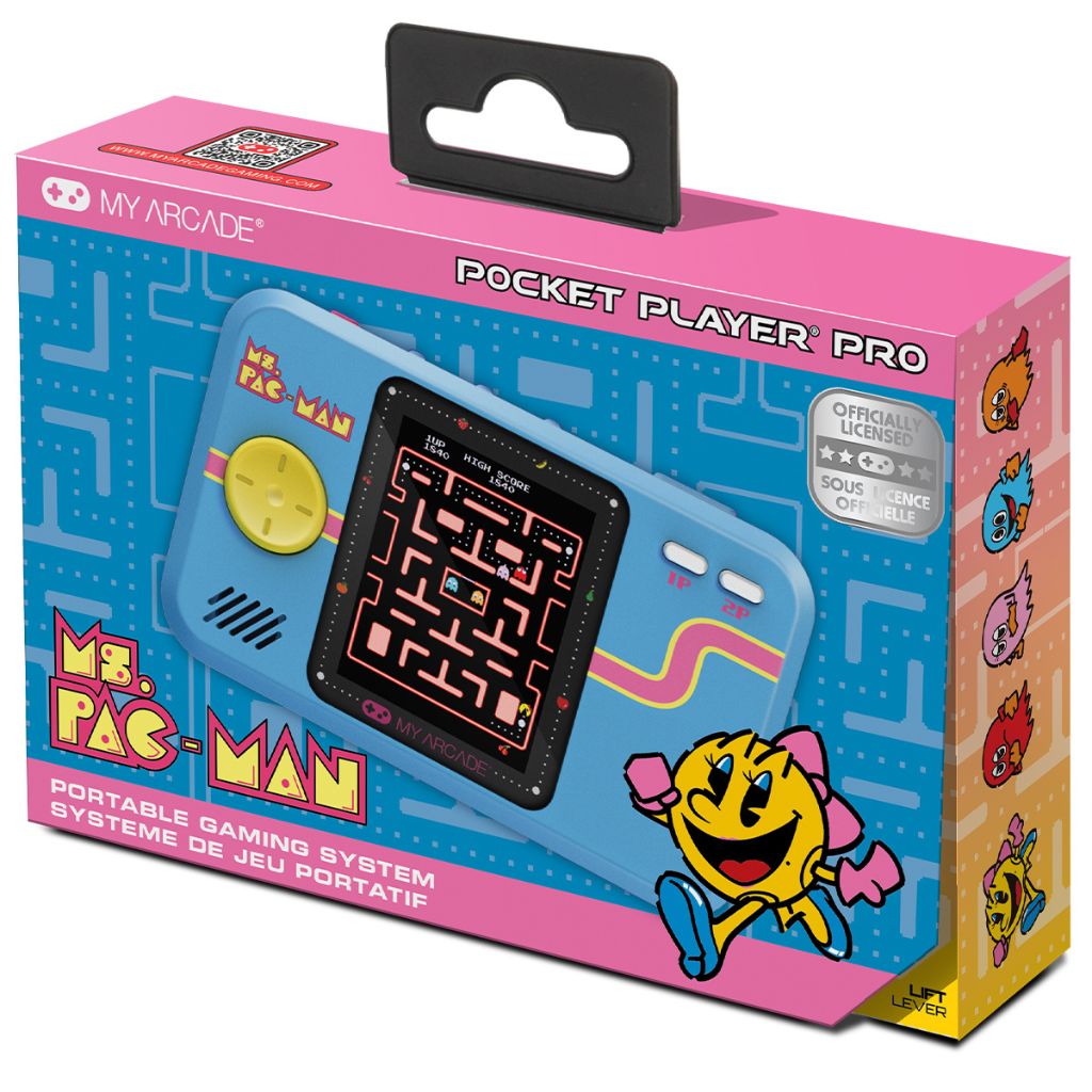 Pac-Man pocket player pro packaging with colorful design