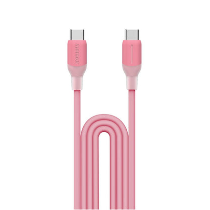 Pink charging cable with USB-C connectors on a white background