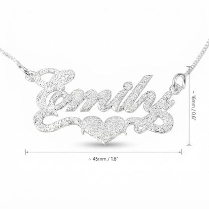 Brushed Name Necklace with Heart