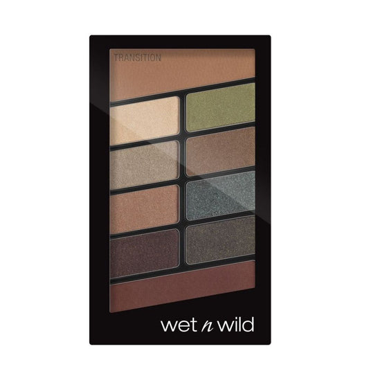 Wet n Wild eyeshadow palette with various shades on a white background