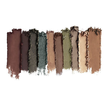 Set of eyeshadow swatches in various shades on a white background