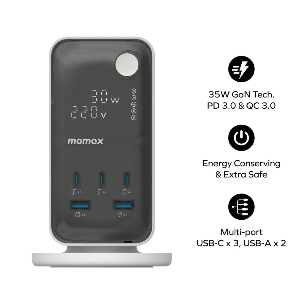 Momax 1-Charge Work Flow 6-Outlet Digital Display Power Tower With USB
