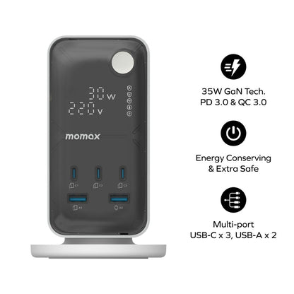 Momax 1-Charge Work Flow 6-Outlet Digital Display Power Tower With USB