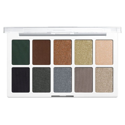Makeup eyeshadow palette with nine different shades on a white background