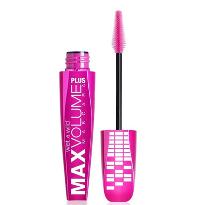 Pink mascara with black wand on a white background