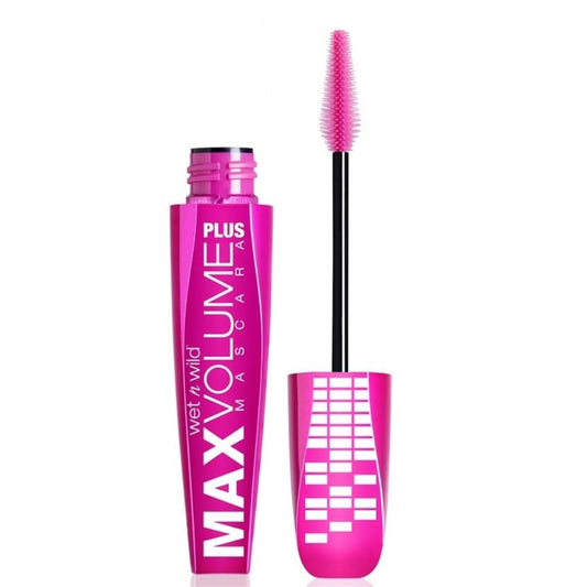 Pink mascara with black wand on a white background