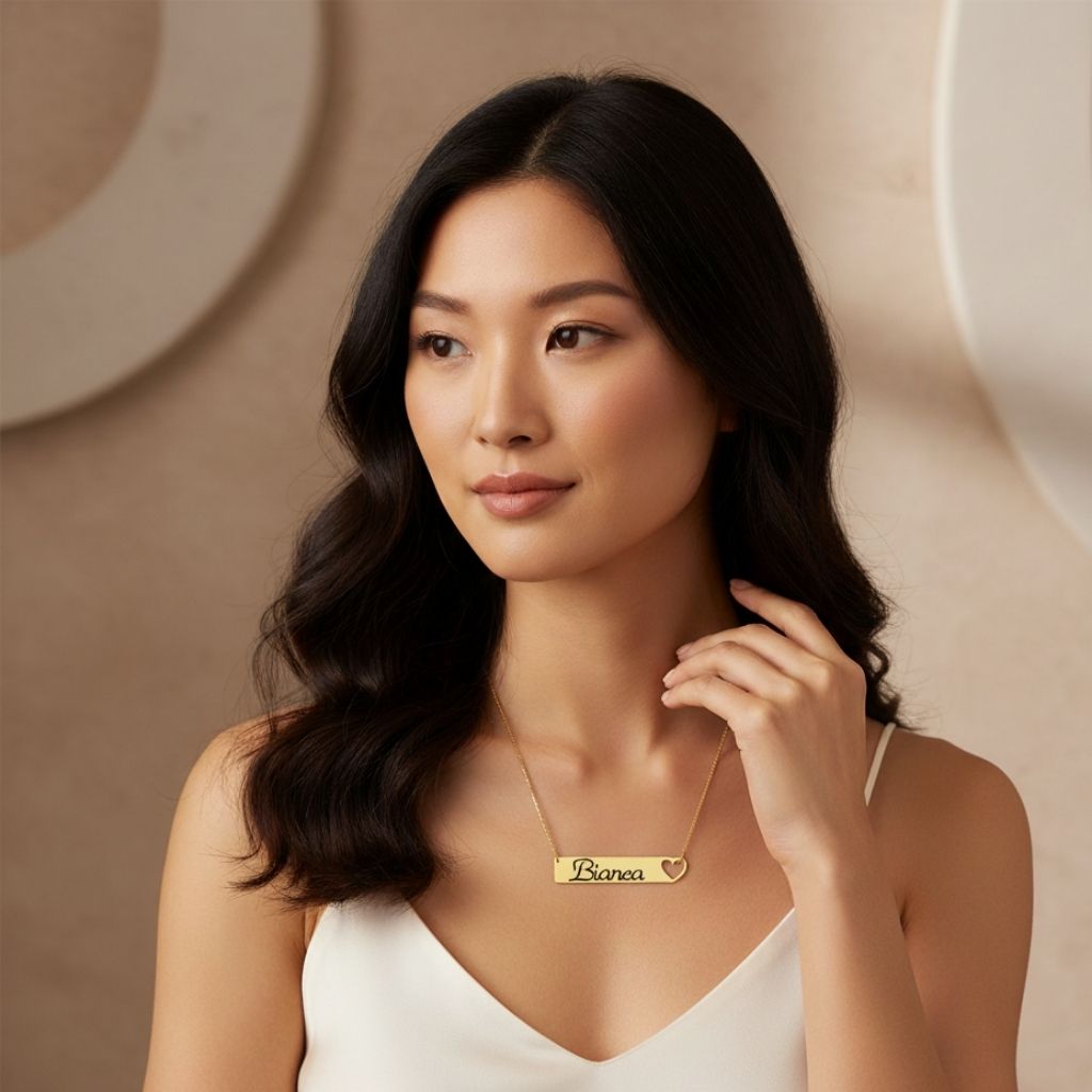 Classic Heart Cut Out Bar Necklace