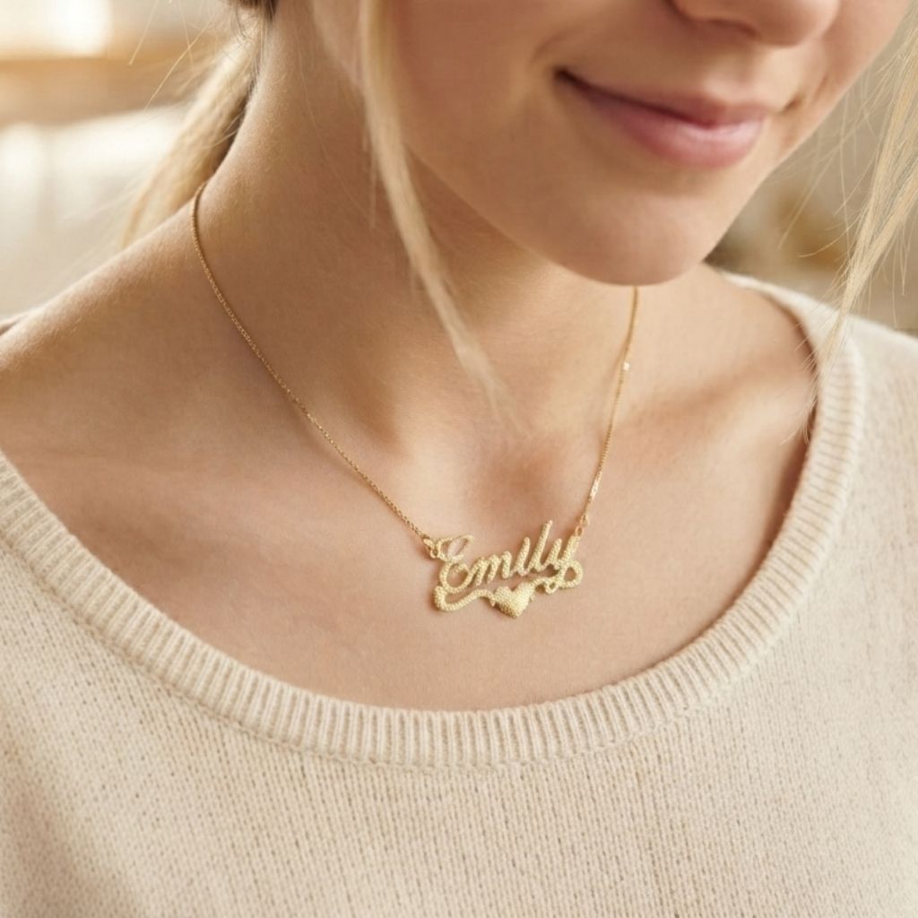 Brushed Name Necklace with Heart