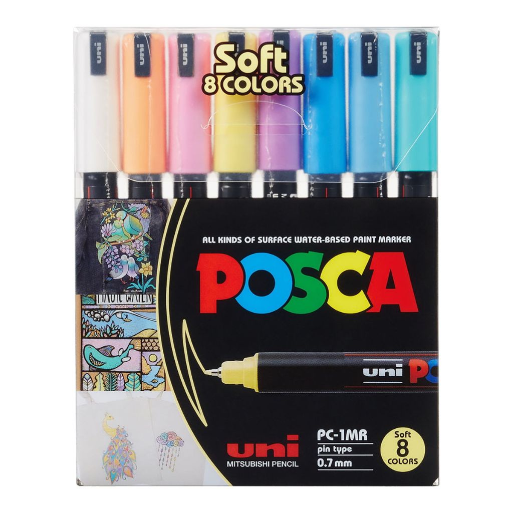 Pack of Posca paint markers with colorful caps on a white background