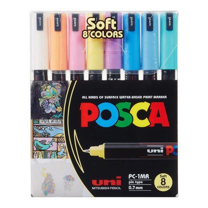 Pack of Posca paint markers with colorful caps on a white background
