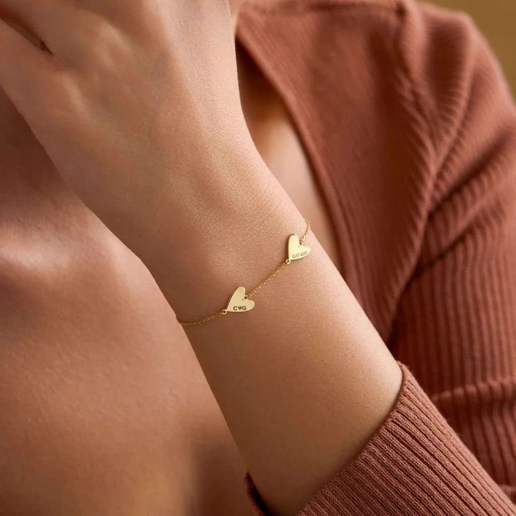 Personalized Twin Heart Name & Date Bracelet