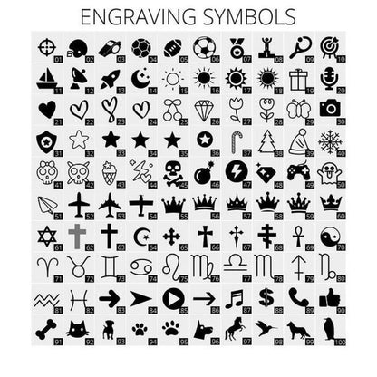 Collection of engraving symbols on a white background