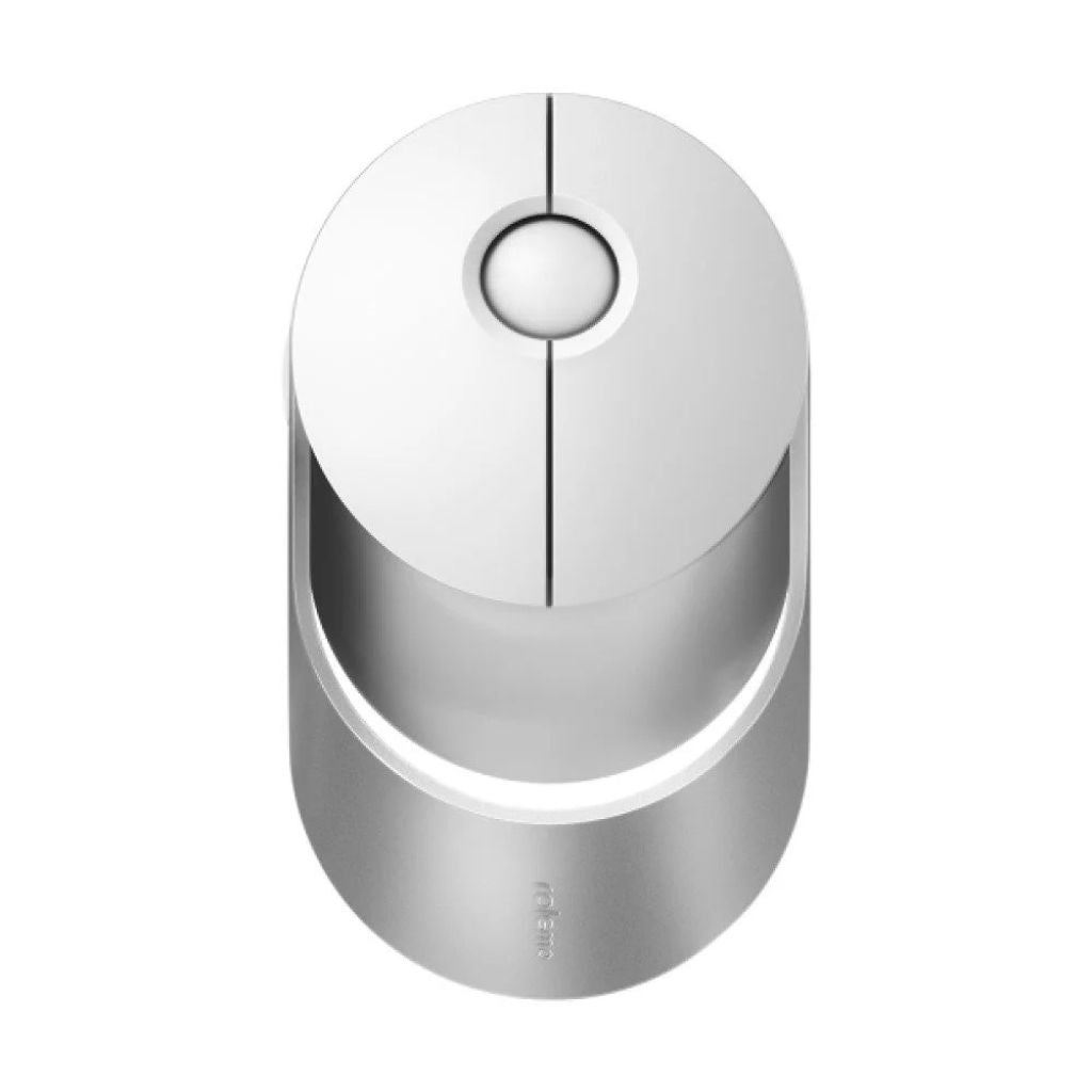 Silver cylindrical device with a circular top on a white background