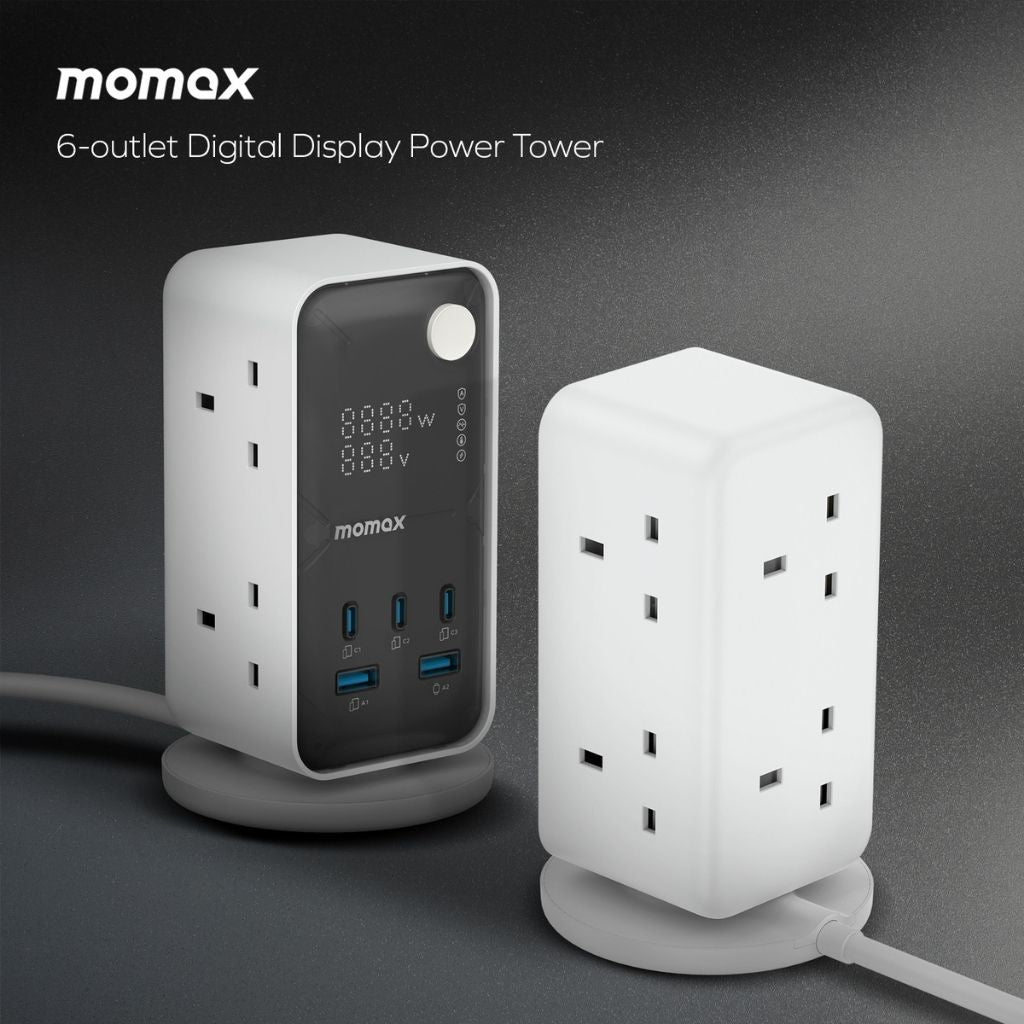 Momax 1-Charge Work Flow 6-Outlet Digital Display Power Tower With USB