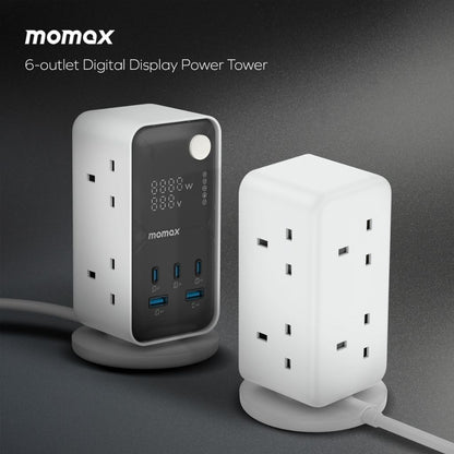Momax 1-Charge Work Flow 6-Outlet Digital Display Power Tower With USB