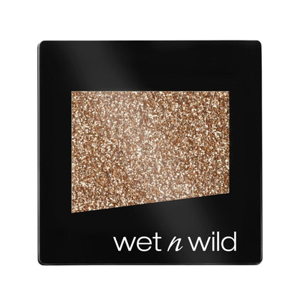 Glittery eyeshadow palette with 'Wet n Wild' branding on a black background