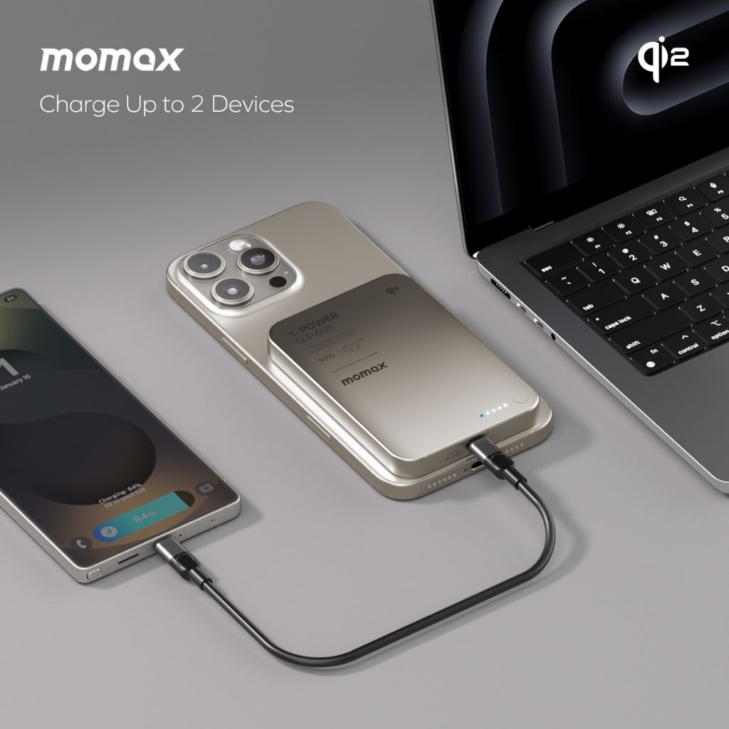 Momax 1-Power Q.Pass 5000 mAh Qi2 Magnetic Wireless Power Bank