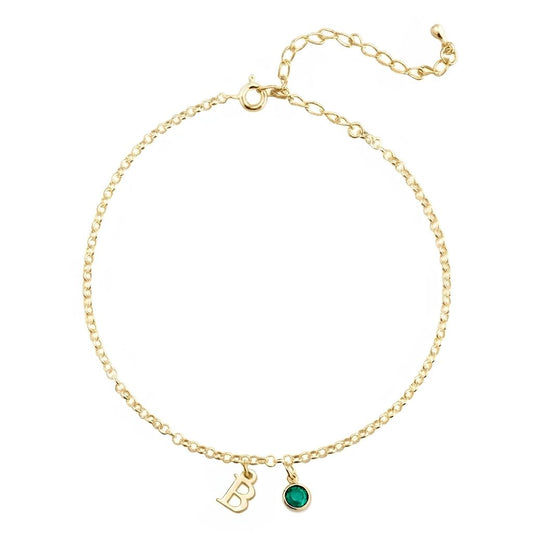 Initial Anklet with Birthstone