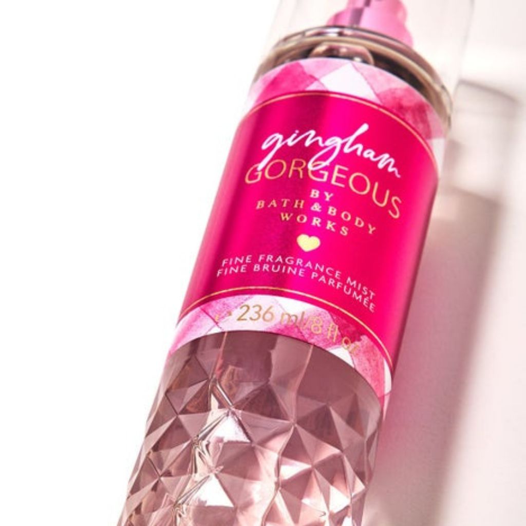 Bath & Body Works 'Gingham Gorgeous' fragrance mist bottle on a white background
