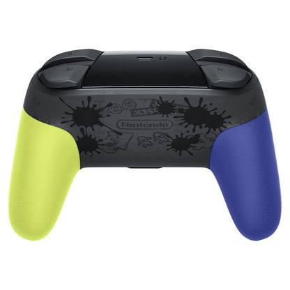 Gaming controller with black, blue, and green design on a white background