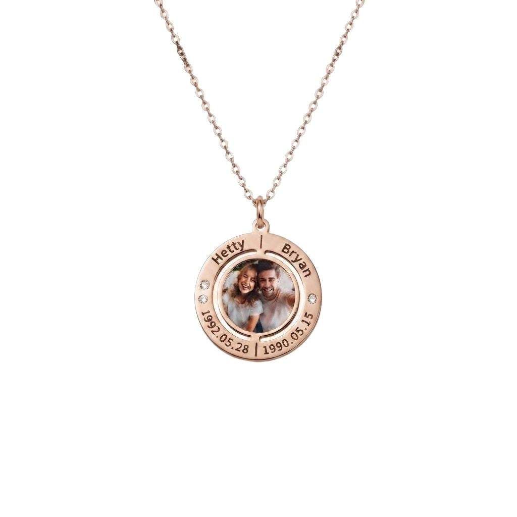 Engraved Photo Double Round Disc Necklace