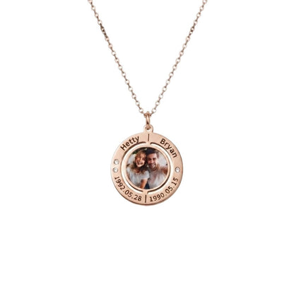 Engraved Photo Double Round Disc Necklace