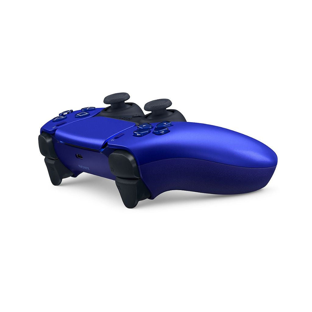 Blue gaming controller on a white background