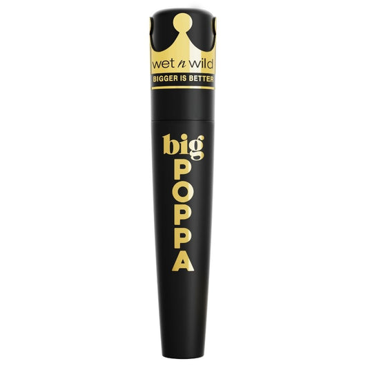 Black and gold mascara tube with 'wet n wild' branding on a white background