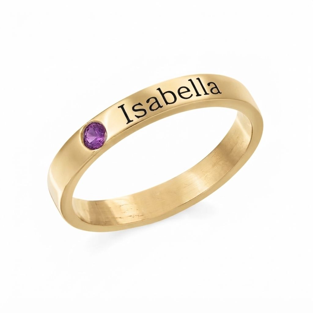 Engraved Birthstone Name Ring