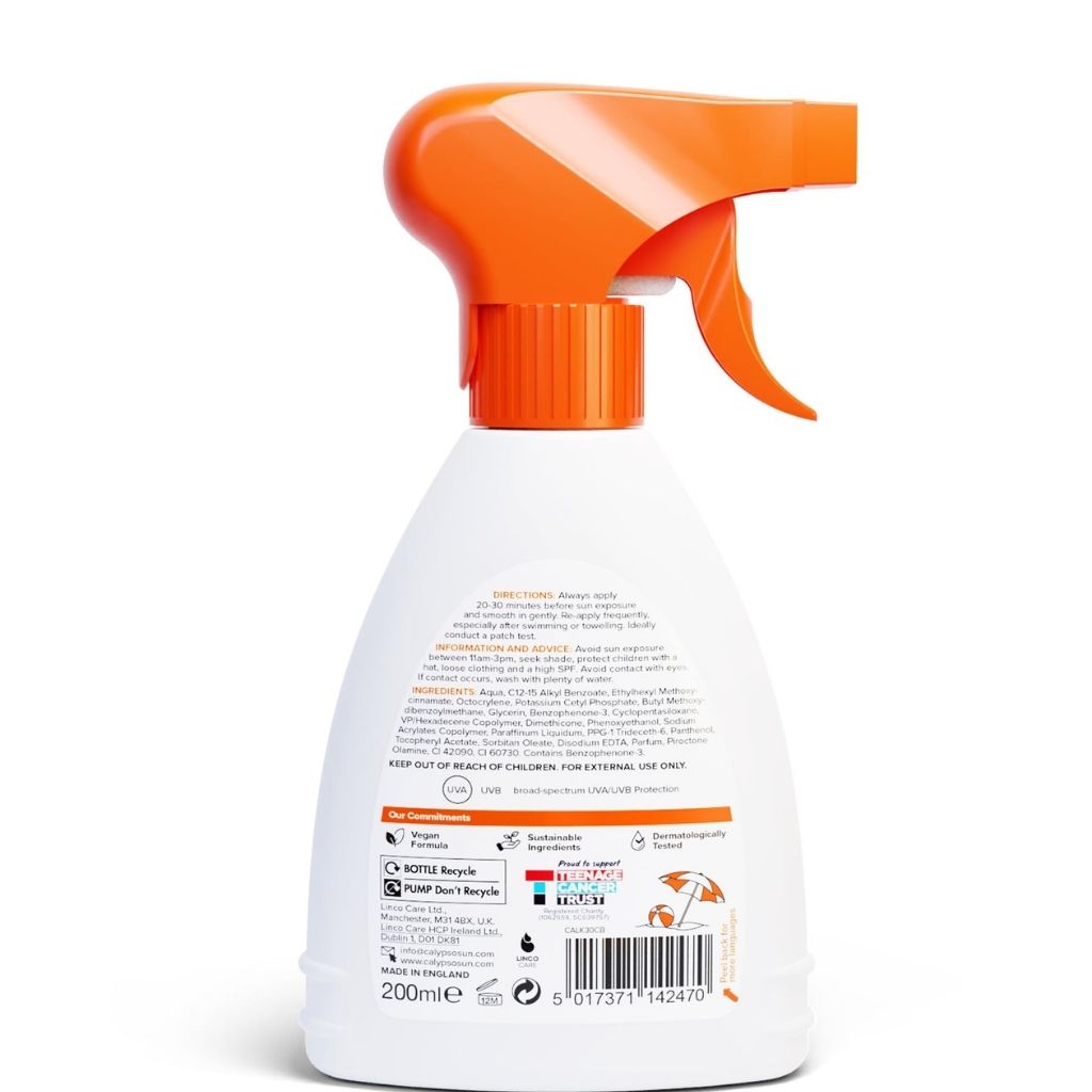 Spray bottle with orange nozzle on a white background
