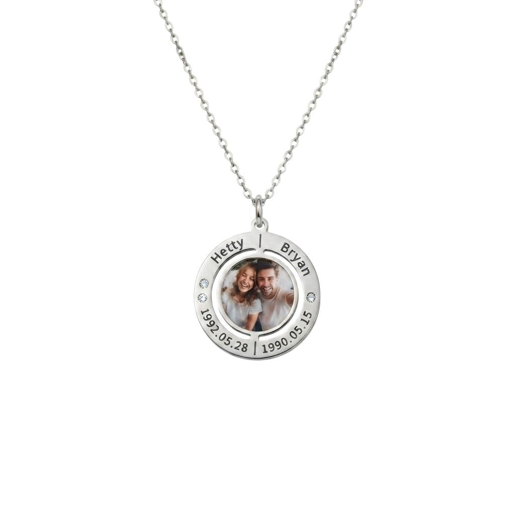 Engraved Photo Double Round Disc Necklace