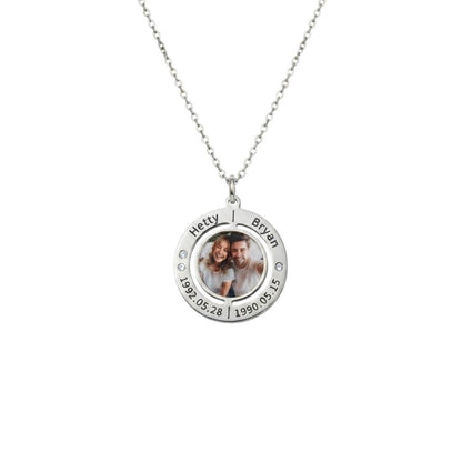 Engraved Photo Double Round Disc Necklace