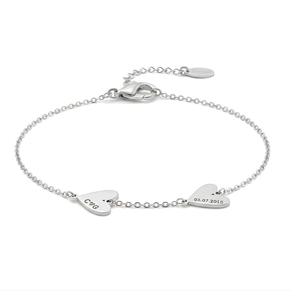 Personalized Twin Heart Name & Date Bracelet