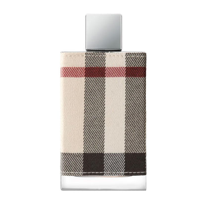 Perfume bottle with checkered design on a white background