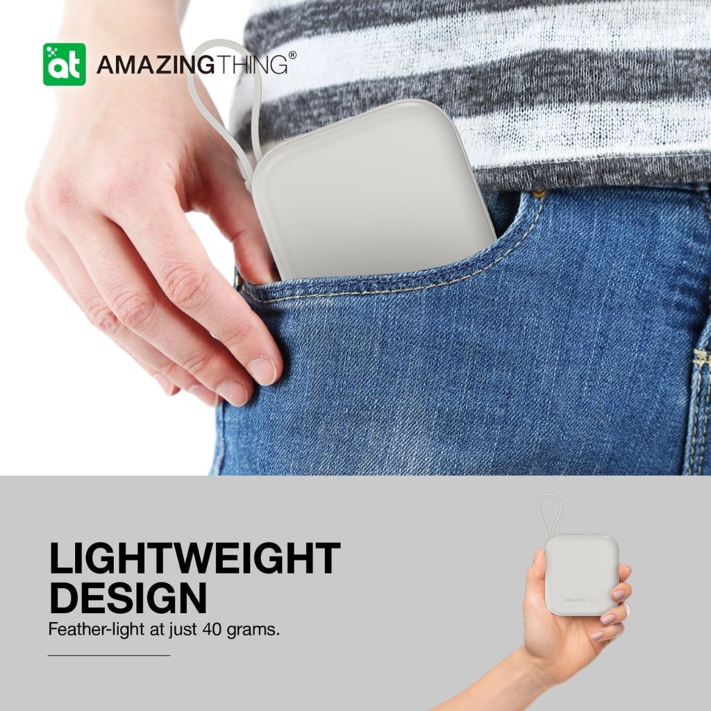 At Thunder Go 10000 mAh Power Bank With Built-In 2 Usb-C Cables