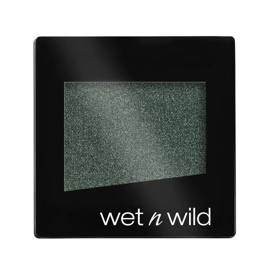 Wet n Wild eyeshadow palette with green glittery shade on a white background