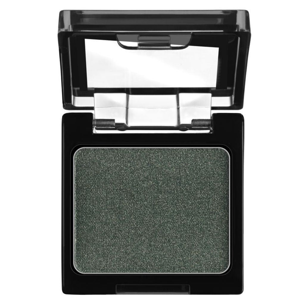 Compact eyeshadow in a black case with a mirror on a white background