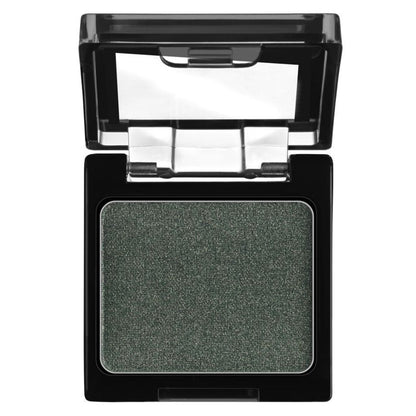 Compact eyeshadow in a black case with a mirror on a white background