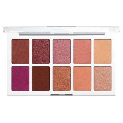 Makeup eyeshadow palette with various colors on a white background