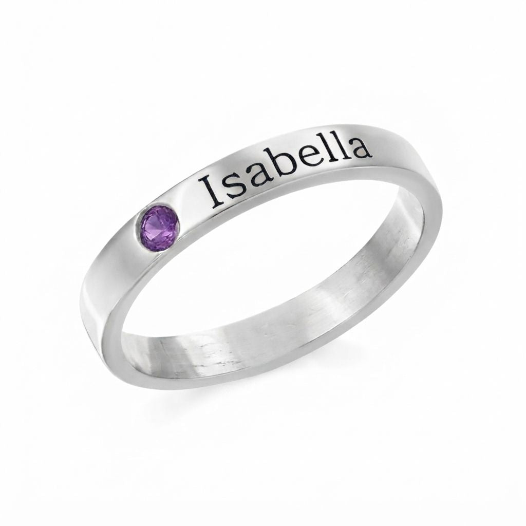 Engraved Birthstone Name Ring