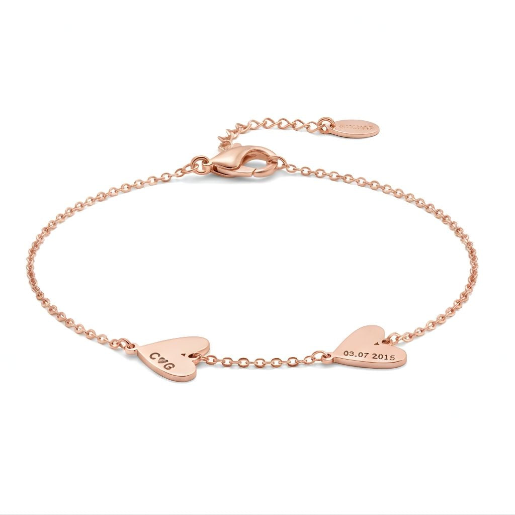 Personalized Twin Heart Name & Date Bracelet