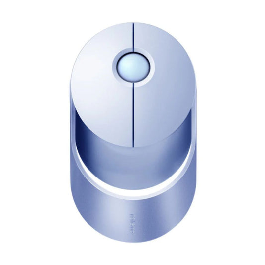 Blue cylindrical device with a circular top on a white background