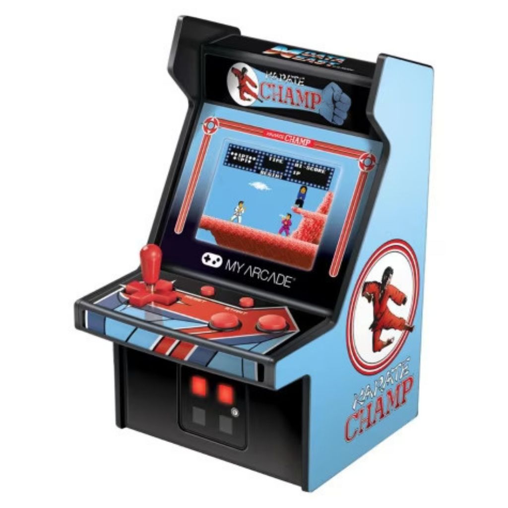 Miniature arcade game machine with 'My Arcade' branding on a white background