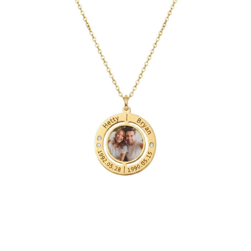Engraved Photo Double Round Disc Necklace